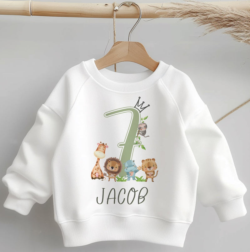 7th Birthday Safari Animals Personalised Toddler & Kids Sweatshirt - Little Lili Store