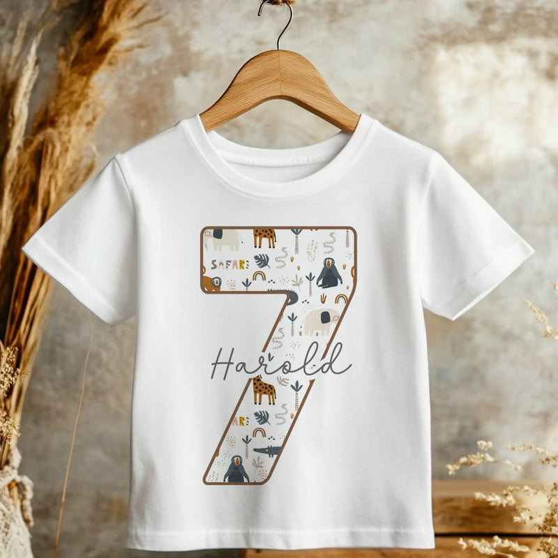 7th Birthday Safari Animals Theme Personalised Kids T Shirt - Little Lili Store