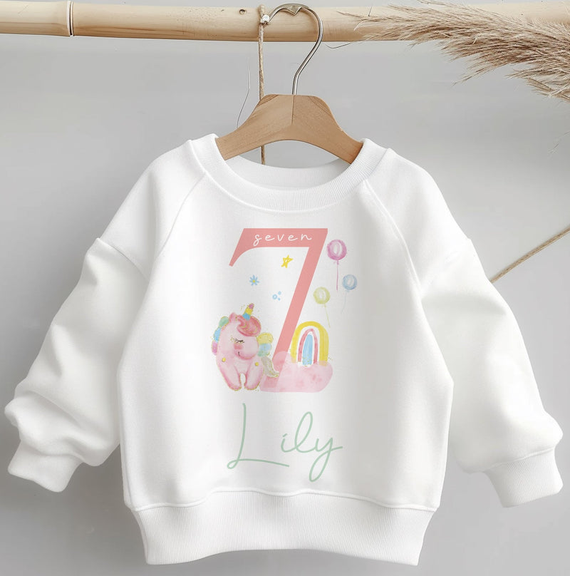 7th Birthday Unicorn Girl Personalised Toddler & Kids Sweatshirt - Little Lili Store