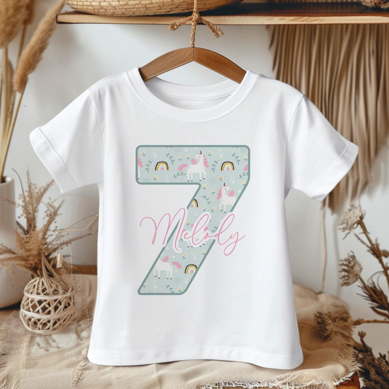 7th Birthday Unicorn Pattern Personalised Kids T Shirt - Little Lili Store