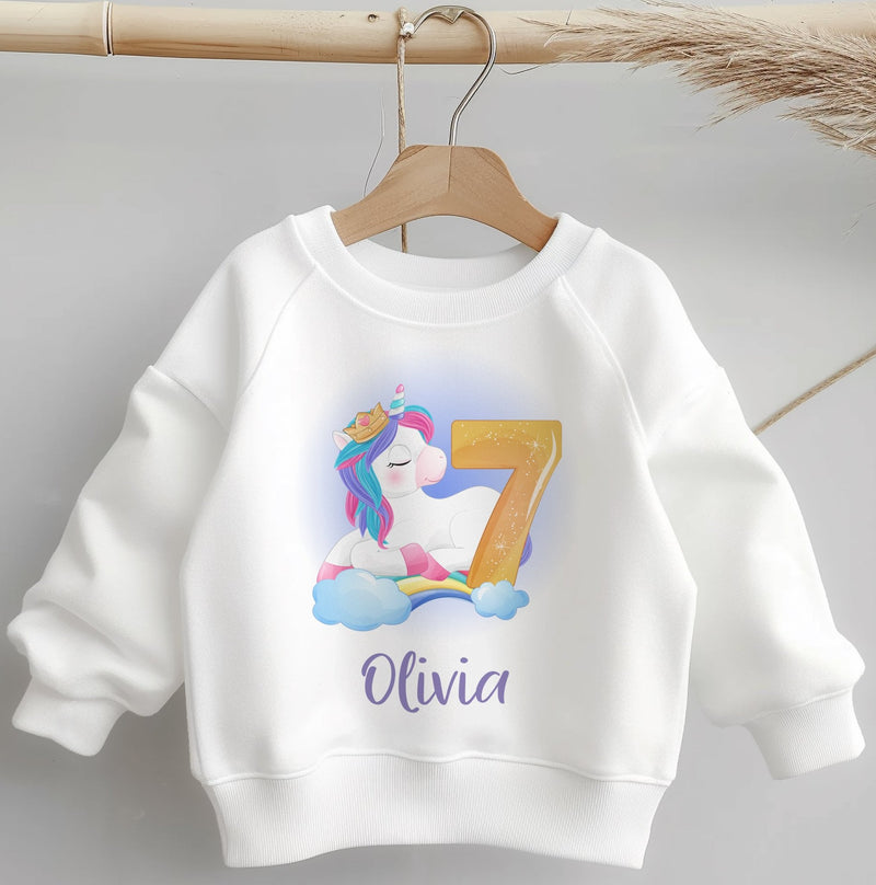 7th Birthday Unicorn Personalised Name Toddler & Kids Sweatshirt - Little Lili Store