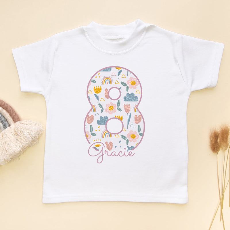 8th Birthday Boho Rainbow Theme Personalised Kids T Shirt - Little Lili Store