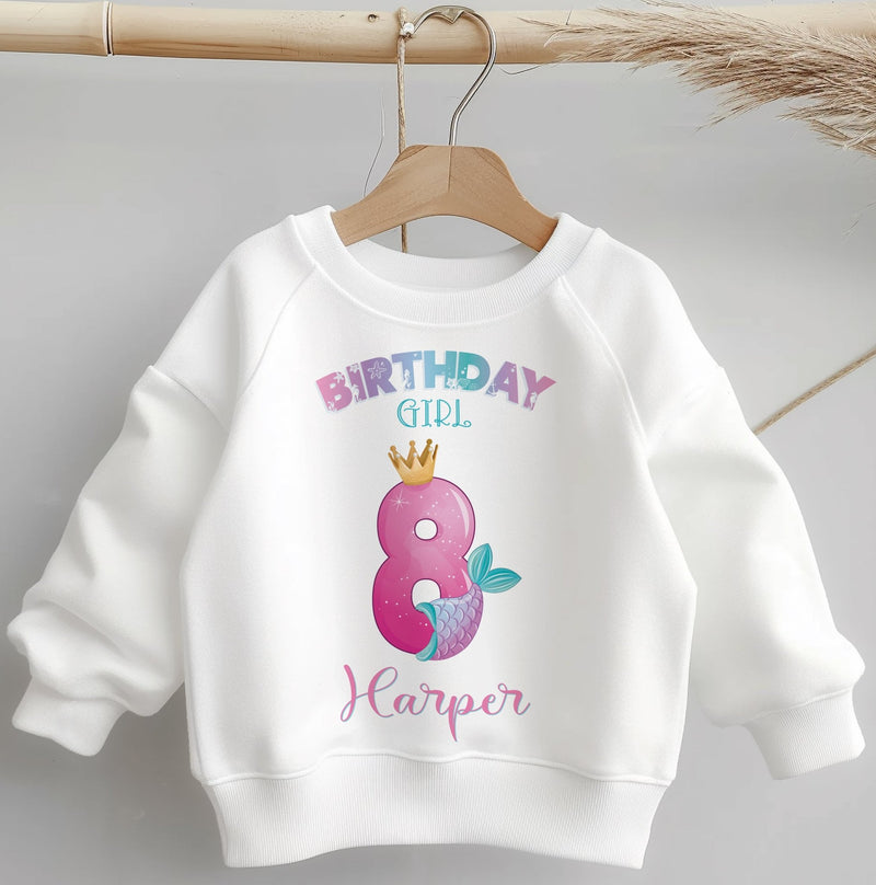 8th Birthday Girl Mermaid Personalised Toddler & Kids Sweatshirt - Little Lili Store