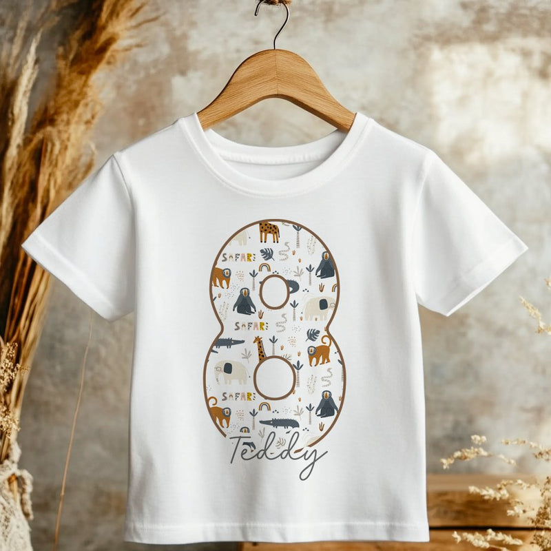 8th Birthday Safari Animals Theme Personalised Kids T Shirt - Little Lili Store