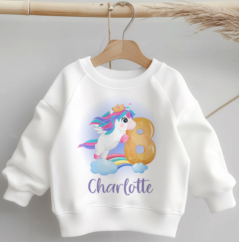 8th Birthday Unicorn Personalised Name Toddler & Kids Sweatshirt - Little Lili Store