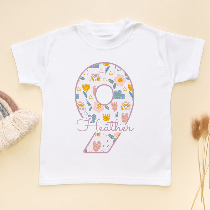 9th Birthday Boho Rainbow Theme Personalised Kids T Shirt - Little Lili Store