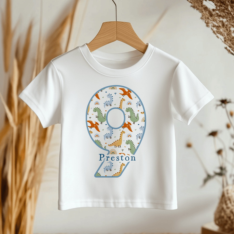 9th Birthday Dinosaur Pattern Personalised Kids T Shirt - Little Lili Store