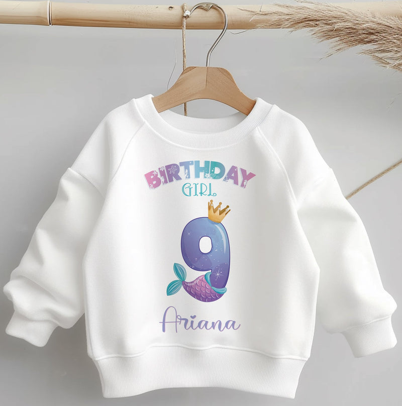 9th Birthday Girl Mermaid Personalised Toddler & Kids Sweatshirt - Little Lili Store