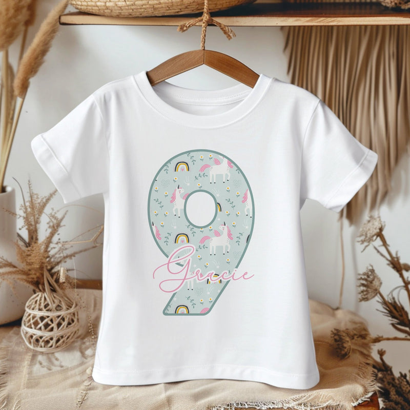 9th Birthday Unicorn Pattern Personalised Kids T Shirt - Little Lili Store