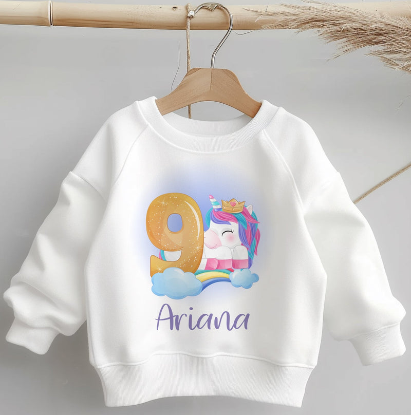 9th Birthday Unicorn Personalised Name Toddler & Kids Sweatshirt - Little Lili Store