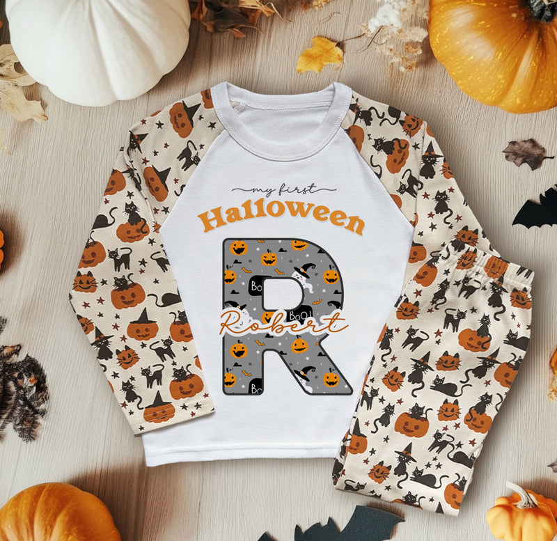 Halloween Personalised Name With Initial Kids Pyjamas Set