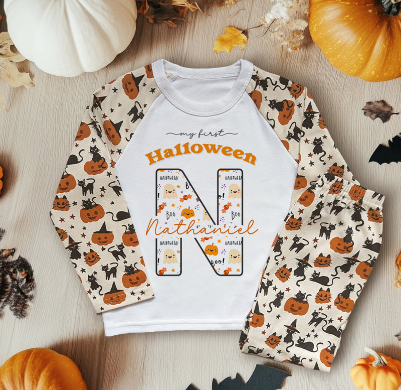 Halloween Pattern Personalised Kids Pyjamas Set