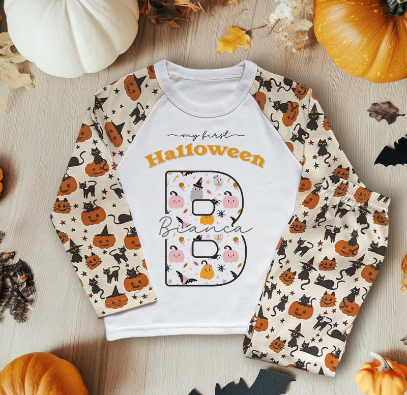 Halloween Theme Pattern Personalised Kids Pyjamas Set