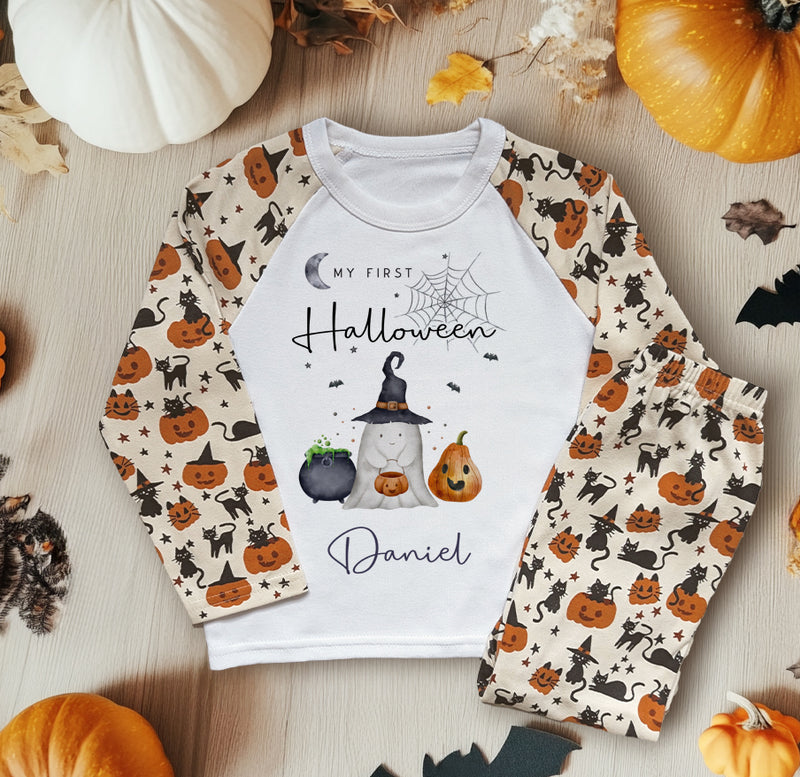 Halloween Ghost Witch Personalised Kids Pyjamas Set