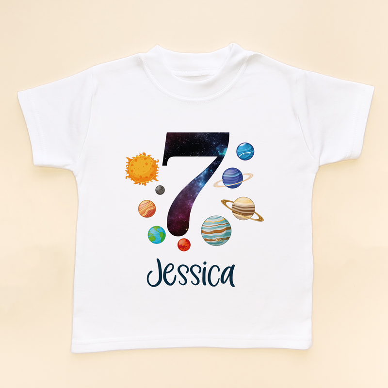 7th Birthday Solar System Personalised Space/Galaxy T Shirt (8792115446040)