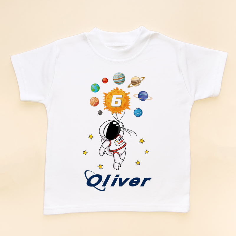 6th Birthday Astronaut Solar System Personalised T Shirt (8792115872024)