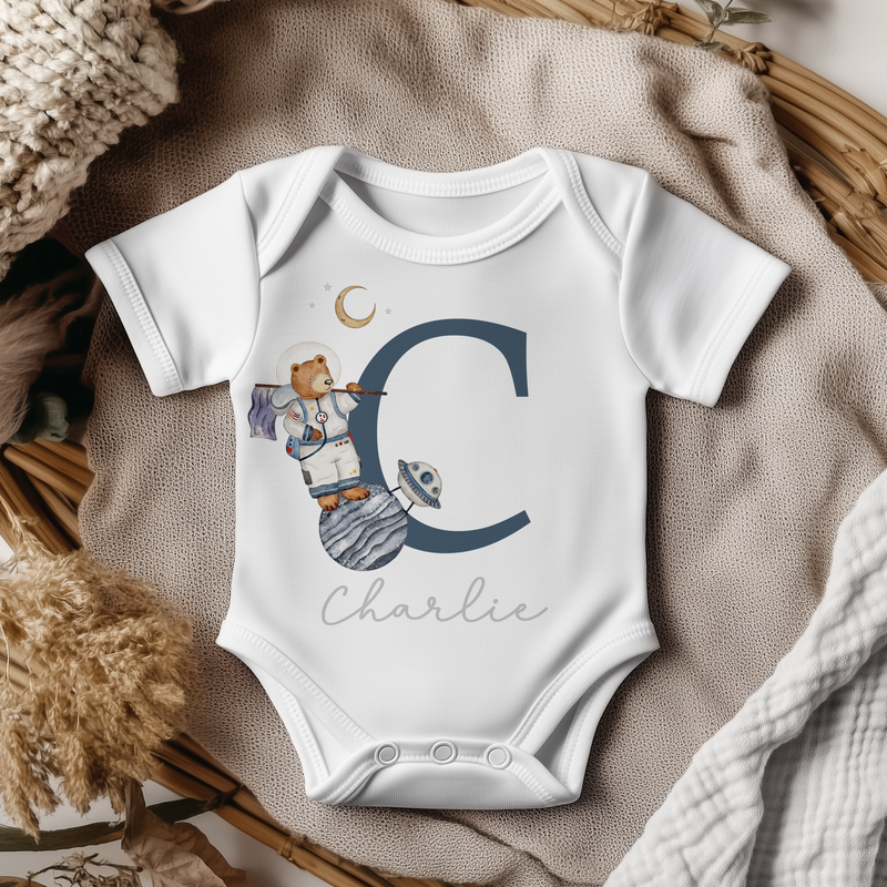 Astronaut Space Teddy Bear Personalised Baby Bodysuit