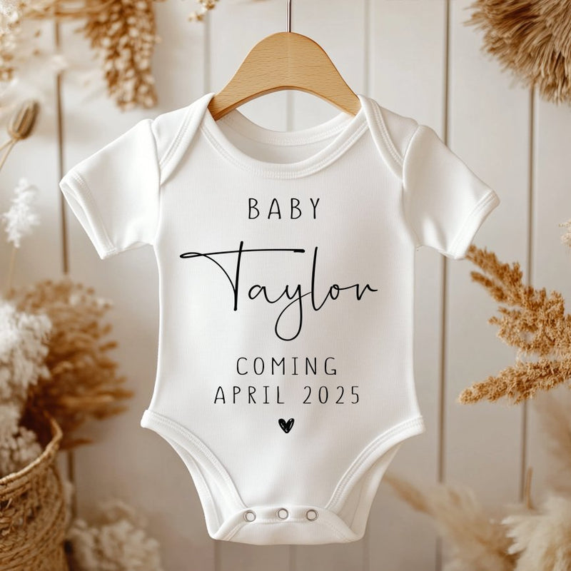 Baby Coming Personalised Name & Date Baby Announcement Bodysuit - Little Lili Store