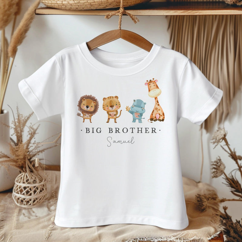 Big Brother Safari Animals Personalised Toddler & Kids T Shirt - Little Lili Store