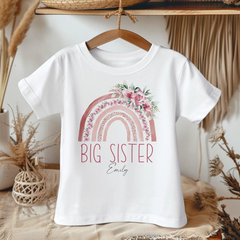 Big Sister Pink Boho Rainbow Personalised Toddler & Kids T Shirt - Little Lili Store