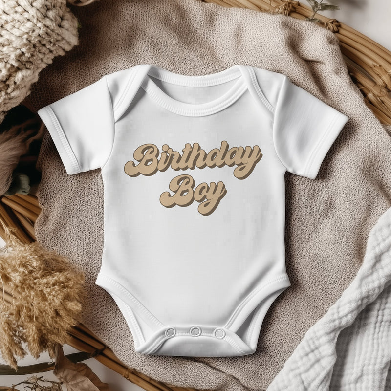 Birthday Boy (Camel) Retro Style Baby Bodysuit - Little Lili Store