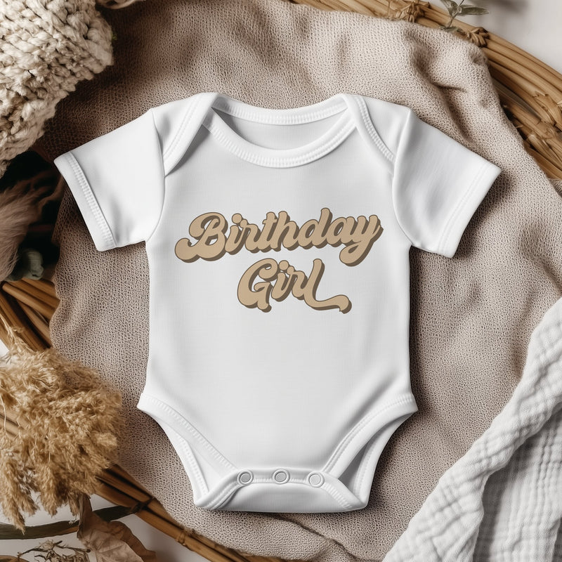 Birthday Girl (Camel) Retro Style Baby Bodysuit - Little Lili Store