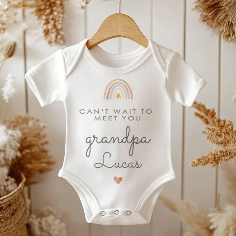 Can't Wait To Meet You Grandpa Personalised Baby Announcement Bodysuit - Little Lili Store