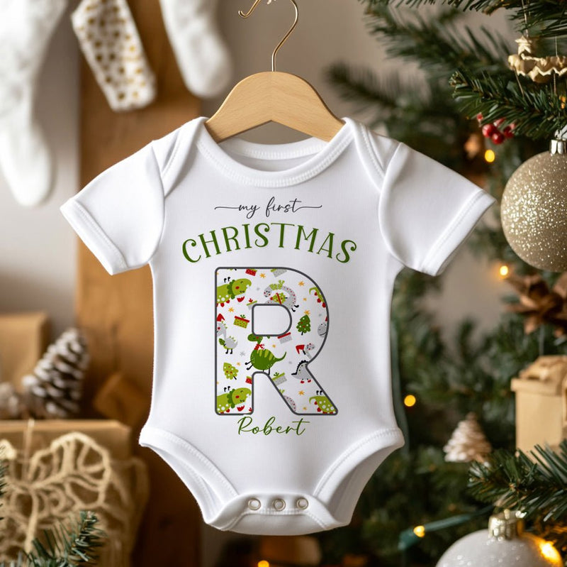 Christmas Dinosaur Theme Personalised Baby Bodysuit - Little Lili Store