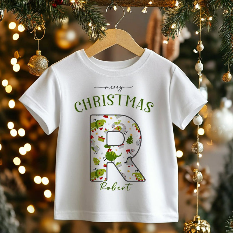 Christmas Dinosaur Theme Personalised Toddler & Kids T Shirt - Little Lili Store