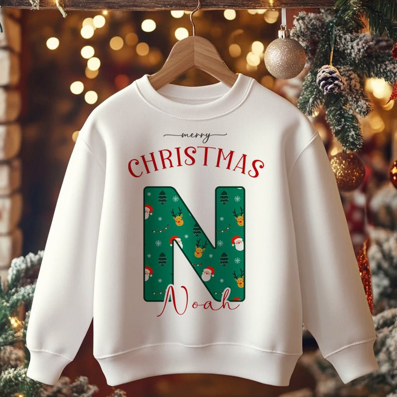 Christmas Green Pattern Personalised Toddler & Kids Sweatshirt - Little Lili Store