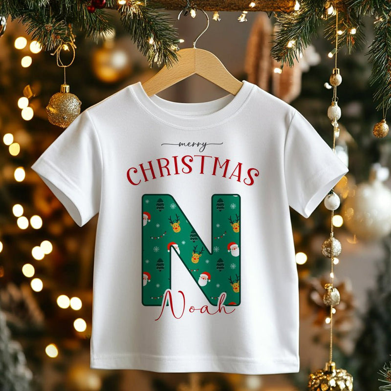 Christmas Green Pattern Personalised Toddler & Kids T Shirt - Little Lili Store