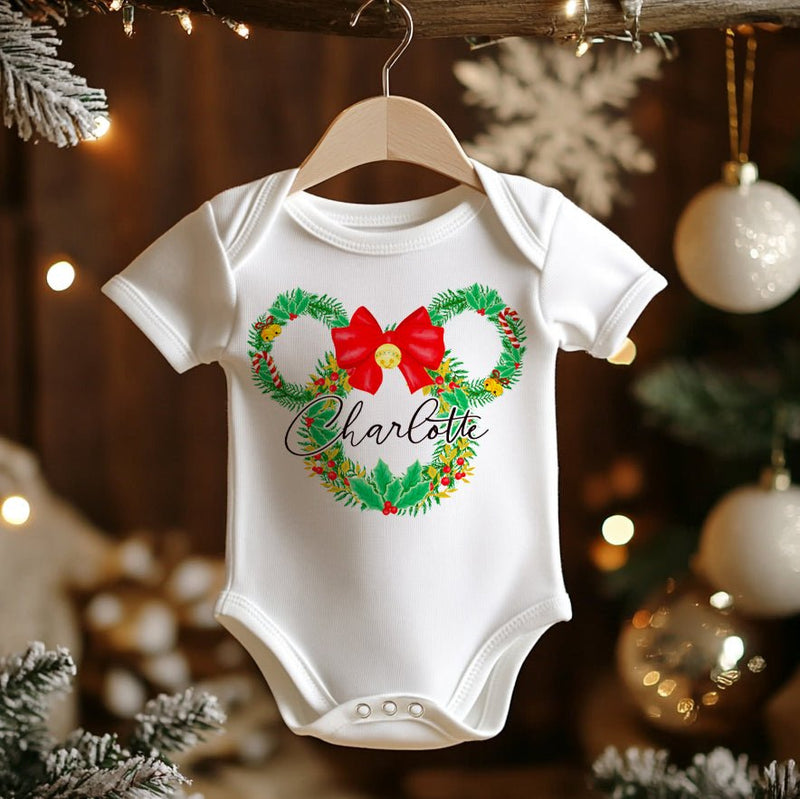 Christmas Mouse Wreath Personalised Baby Bodysuit - Little Lili Store