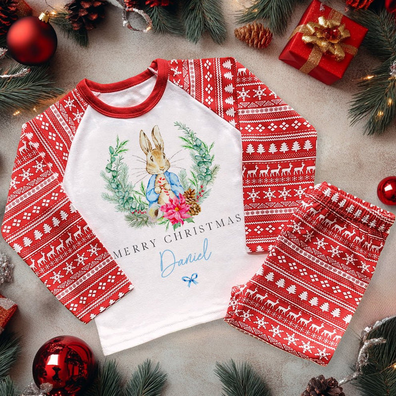 Christmas Peter Rabbit Inspired Personalised Boy Toddler & Kids Pyjamas Set - Little Lili Store