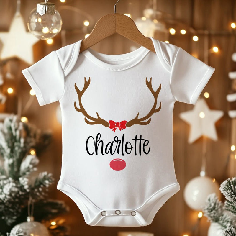 Christmas Reindeer Personalised Girl Baby Bodysuit - Little Lili Store