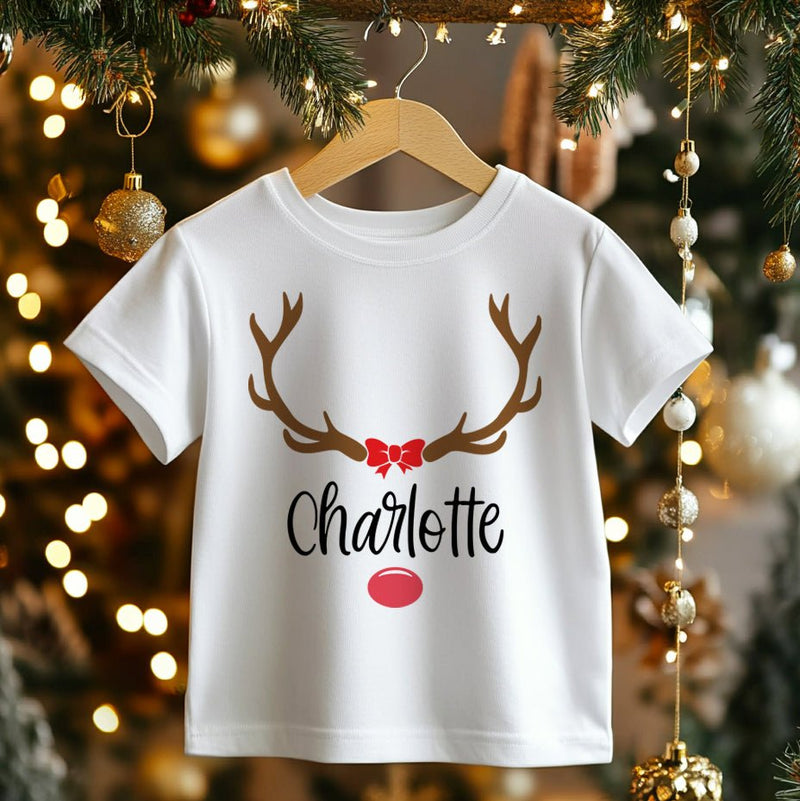 Christmas Reindeer Personalised Girl Toddler & Kids T Shirt - Little Lili Store