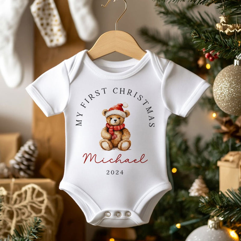 Christmas Teddy Bear Personalised Baby Bodysuit - Little Lili Store