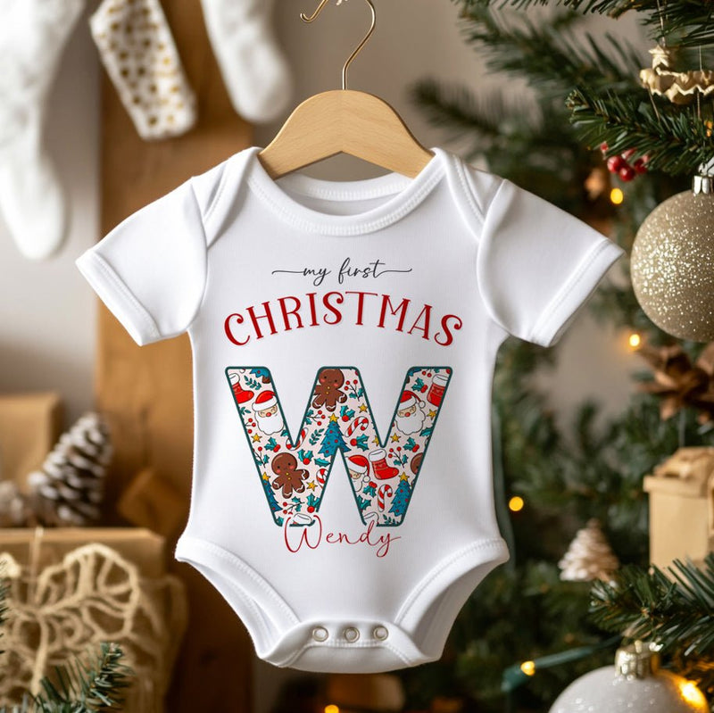 Christmas Theme Pattern Personalised Baby Bodysuit - Little Lili Store