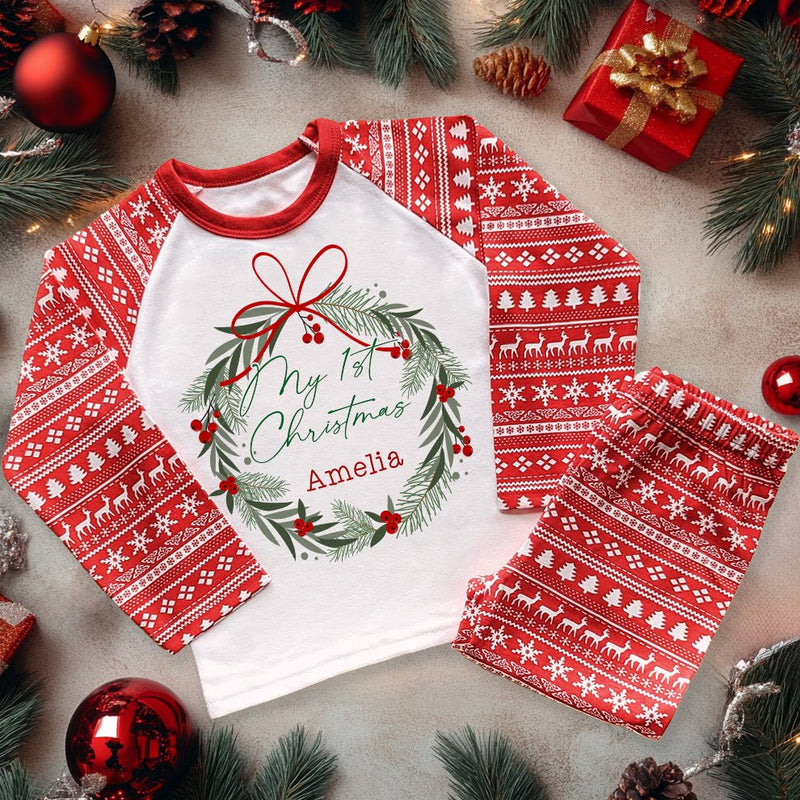 Christmas Wreath Personalised Kids Pyjamas Set - Little Lili Store