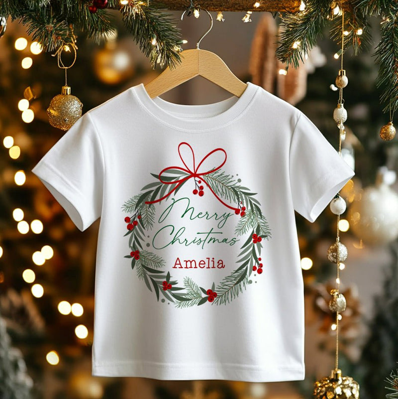 Christmas Wreath Personalised Toddler & Kids T Shirt - Little Lili Store