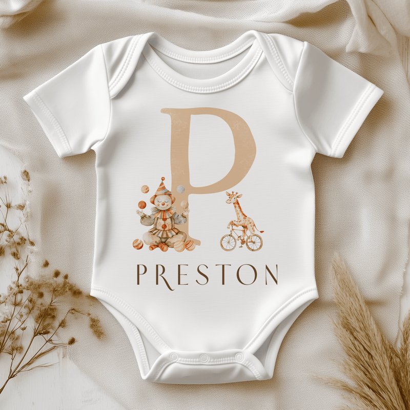 Circus Theme Personalised Name With Initial Baby Bodysuit - Little Lili Store