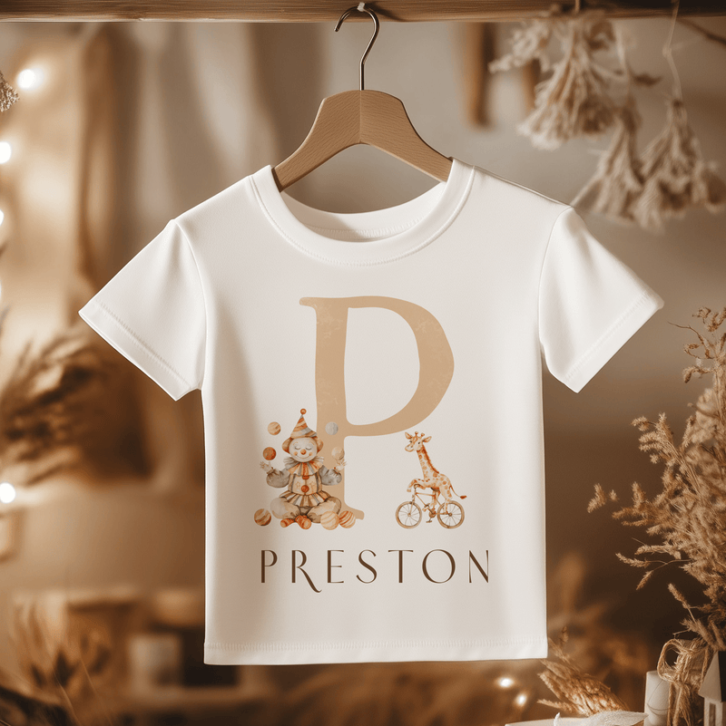 Circus Theme Personalised Name With Initial Toddler & Kids T Shirt - Little Lili Store