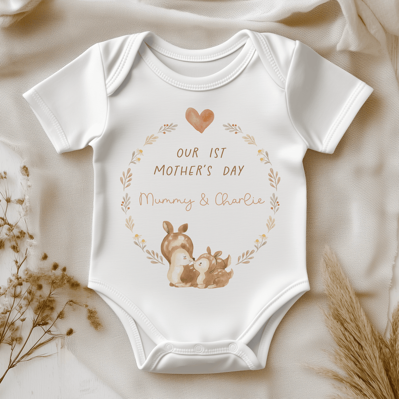 Cute Deer First Mother's Day Personalised Baby Bodysuit - Little Lili Store