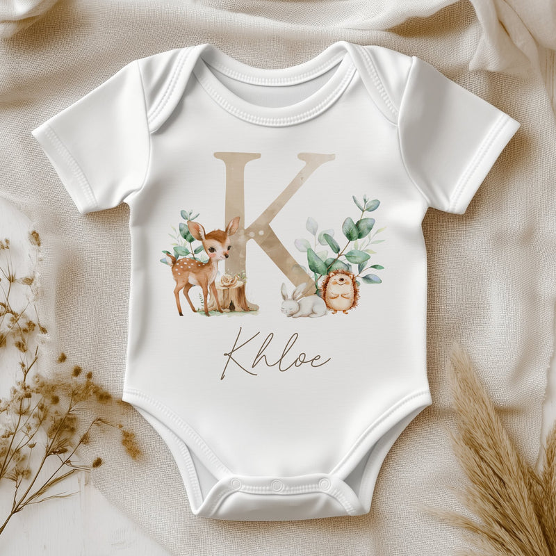 Cute Forest Animals With Initial Personalised Baby Bodysuit - Little Lili Store