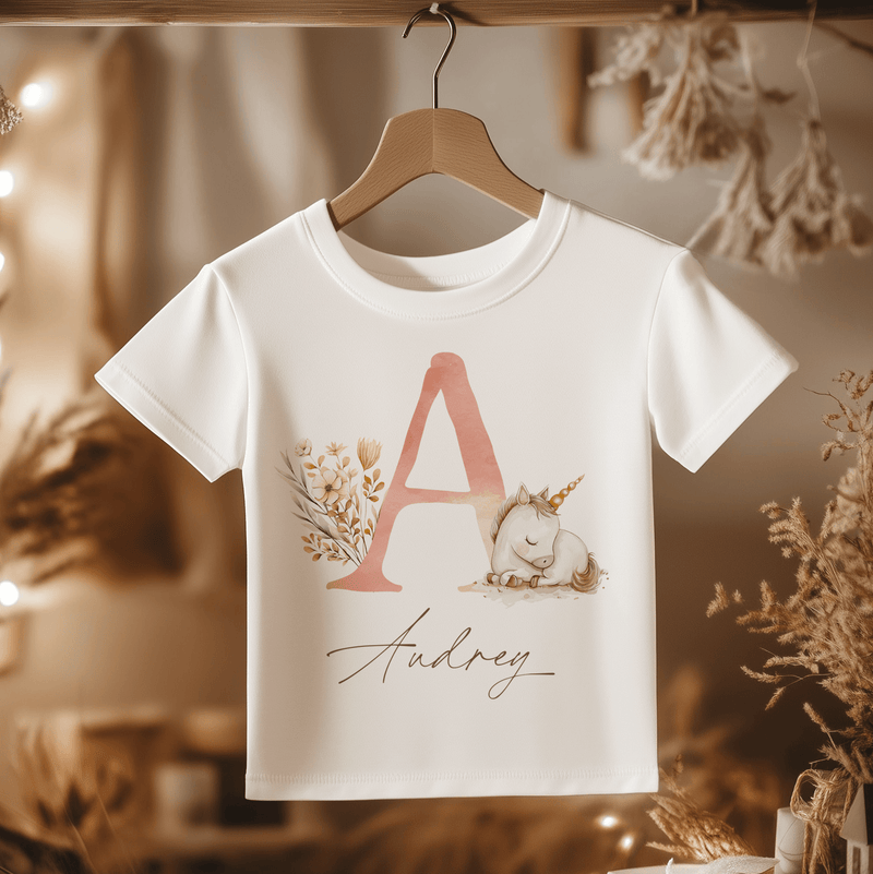 Cute Unicorn With Initial Personalised Toddler & Kids T Shirt - Little Lili Store