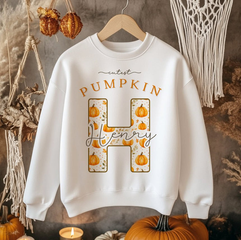 Cutest Pumpkin Personalised Name With Initial Toddler & Kids Sweatshirt - Little Lili Store