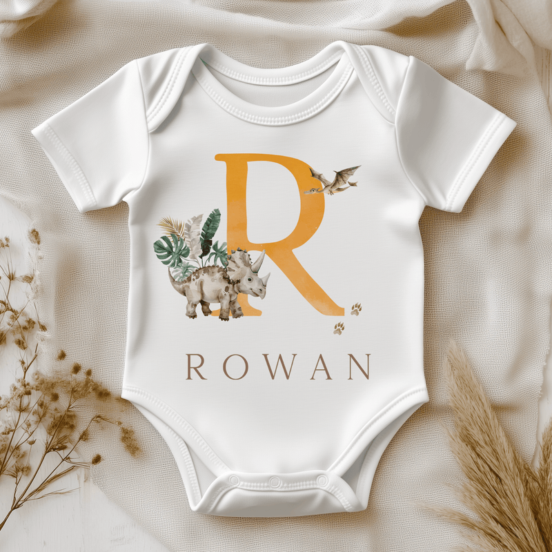 Dinosaur With Initial Personalised Baby Bodysuit - Little Lili Store