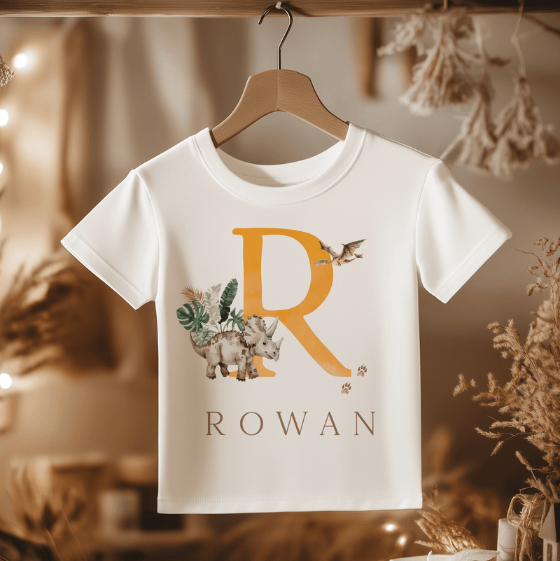 Dinosaur With Initial Personalised Toddler & Kids T Shirt - Little Lili Store