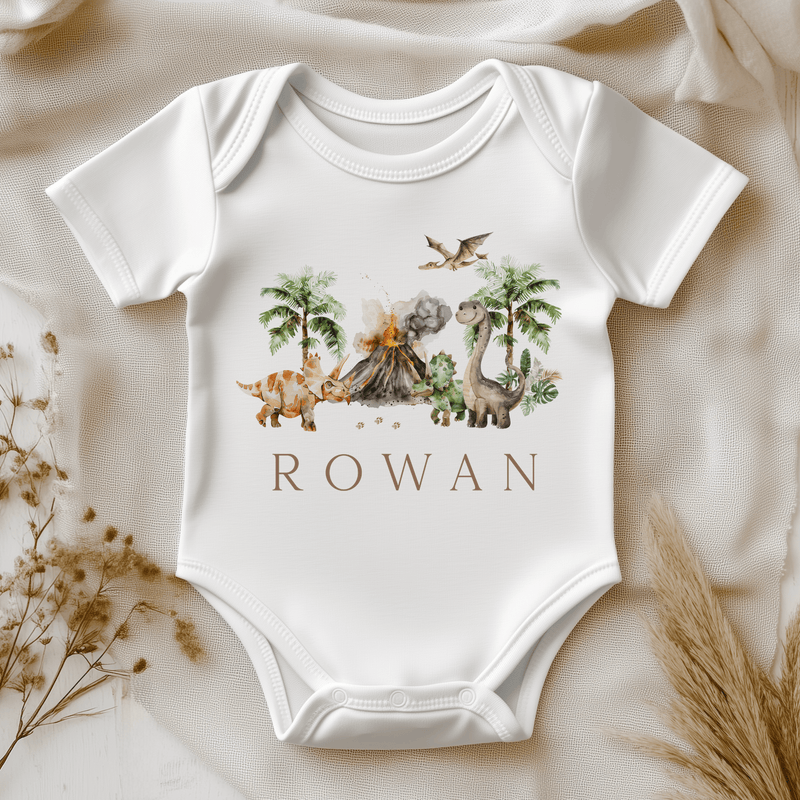 Dinosaurs Volcano Personalised Baby Bodysuit - Little Lili Store