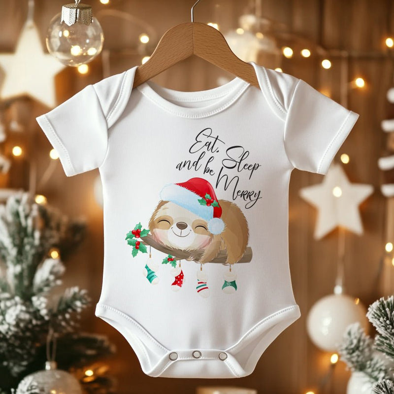 Eat, Sleep And Be Merry Christmas Sloth Baby Bodysuit - Little Lili Store