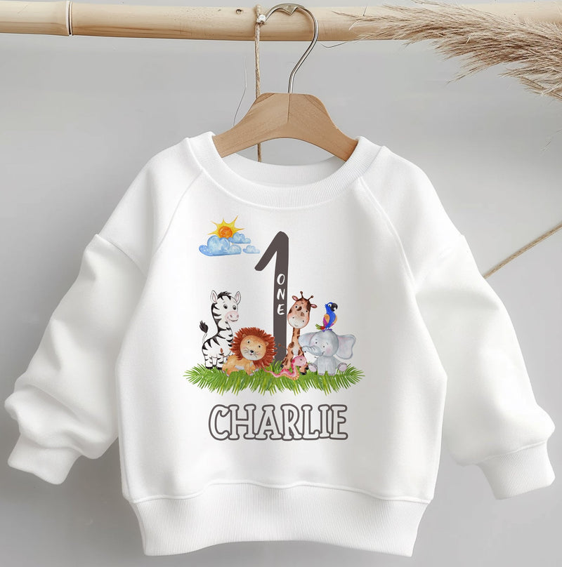 First Birthday Animal Theme Personalised Toddler & Kids Sweatshirt - Little Lili Store